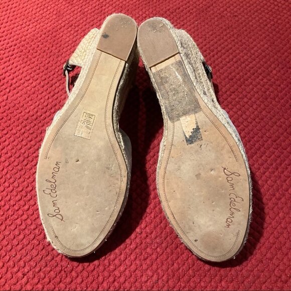 SAM EDELMAN Sz 10 Harmony Wedges Espadrille Light Beige Tan  Suede Shoes - Picture 5 of 9